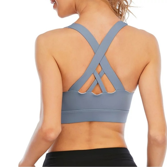 Cool run Cordaw Blue Zipper in Front Sports Bra High Impact Workout Top - Picture 2 of 9